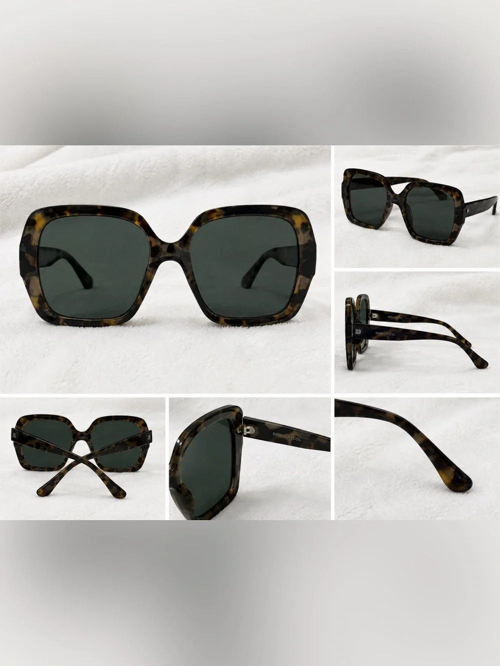 Tortoiseshell Square Sunglasses - Dark Green Lenses